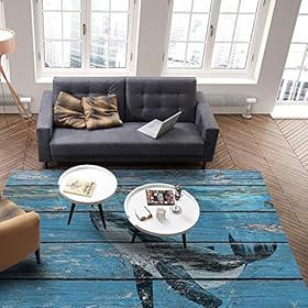 KITHOME Contemporary Non-Slip Area Rug Wood Grain Series Whale Printed Rugs Art Carnival Rubber Backing Living Room… 51cY KdAIKL