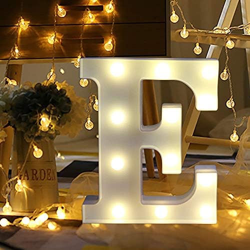 Kimanli Letter Light Remote Control Alphabet Letter Lights LED Light Up Decor White Plastic Letters Stand (E)
