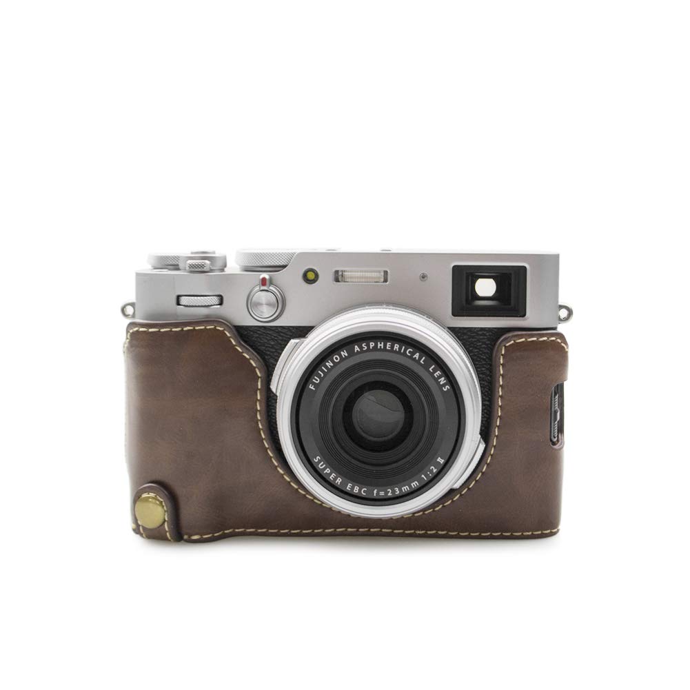 FUJI X100V Grip Case, MUZIRI KINOKOO PU Leather Bottom Case for Fujifilm X100V Protectiv Case FUJI X100V Half Case-Coffee