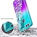 Huawei Honor 7X Case, Huawei Mate SE w/[Full Coverage Tempered Glass Screen Protector], NageBee Glitter Liquid Quicksand Waterfall Floating Flowing Sparkle Bling Diamond Girls Cute Case -Aqua/Purple