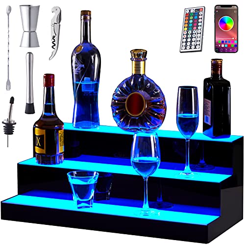 Kareturn 24 in LED Lighted Liquor Bottle Display Shelf 3 Step