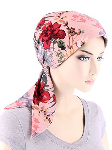Chemo Fashion Scarf Easy Tie Turban Hat Headwear For Cancer Pink Floral Blossom