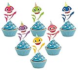 36 pieces Shark Cupcake Toppers Shark Theme Party Supplies- Shark Family Baby Shower Baby Party Decoration