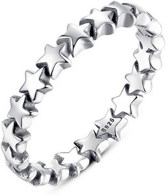 Women Silver Ring Jewelry Pentagram Five-pointed Star Trail Stackable Starry Sky Finger Ring - Size 9 (Silver)