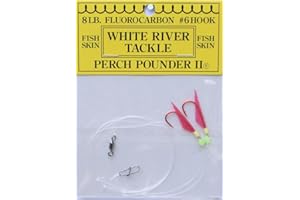J Deez White River Tackle Perch Pounder II Fishing Hook Rig, 1 Pc, Size 8, 6, 4, Fish Skin, Ready for Weight/Sinker & Live Bait