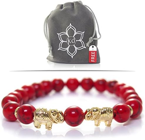 Red Howlite Elephant Bracelet with Goldtone accents By Kanti Design