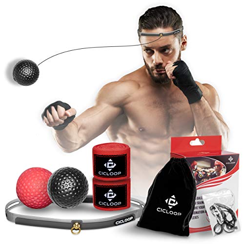 Boxing Ball on String, Complete Boxing Set with 2 Difficulty Levels Boxing Reflex Balls Including Headband and Hand Wraps, Improve Your Agility, Coordination and Punching Speed, Easy to Use