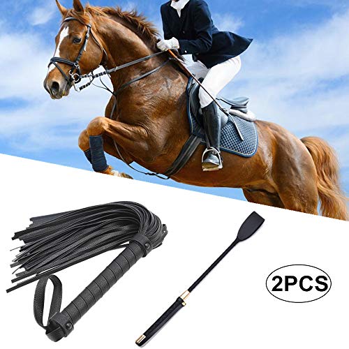 DoubleWood 18" Riding Crop Jump Bat and Faux Leather Short Horse Riding Crop,Premium Quality Crops,Equestrianism Horse Crop,Black