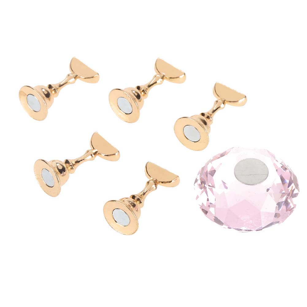 Sonew Nail Display Stand, Magnetic Nail Art Display Stand Oval Crystal Practice Stand Base with Alloy Holder for Art Salon DIY and Practice Manicure[Pink]