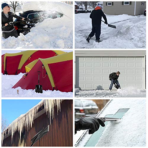 V VONTOX Snow Shovel, Detachable Plastic Snow Shovel with D-Grip Handle and Aluminum Edge Blade,Portable Compact for Car, Truck, Outdoor Camping Garden (with Small Snow Shovel Scraper) (Black) - Thumbnail 2