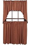 Ninepatch Star Tier Burgundy Check Scalloped Lined Set of 2 L36xW36