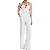 LETSVDO Women's Elegant Strapless Jumpsuit Dressy Sleeveless Wide Leg Tube Top Formal Cocktail Party Rompers with Belt