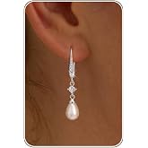 Plenky Pearl Earrings-14K Gold Plated Dainty Pearl Drop Simple Wedding CZ Dangle Dangling Cute Stud Earrings for Brides Earrings for Women Gifts