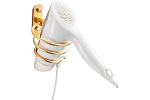 YWHWXB Hair Dryer Holder,Wall Mounted Spiral Hair Dryer Shelf,Bathroom Stainless Steel Hair Dryer Bracket,Self-Adhesive Hair Dryer Storage Rack (Gold)
