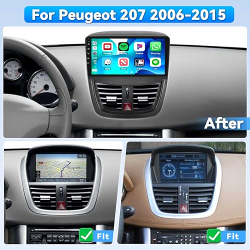 Roinvou 4+64G Android Car Radio for Peugeot 207 2006-2015 Wireless CarPlay Android Auto MirrorLink, 9 Inch Touch Screen Radio with Bluetooth WiFi GPS 32EQ FM/RDS SWC Backup Camera