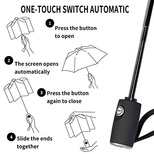 MUCO Compact Travel Umbrella Windproof Umbrella with Teflon Coating, 10 Ribs Lightweight Automatic Open Close Totes Umbrella Black - Thumbnail 5