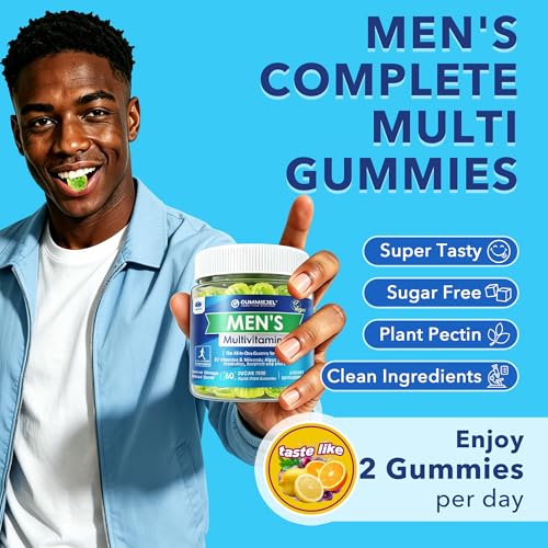 Mens Multivitamins Gummies, Methylated Multivitamin for Men, B Complex, Minerals, Vegan Omega 3, Probiotic, Enzyme, Antioxidants for Men's Complete Daily Support, Sugar Free, Vegan (No Iron) 60 Counts