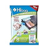 Space Saver Travel Bags, Hibag 8 Pack Reusable Travel Storage Bags (4 X Suitcase Size, 2 X Carry-on size, 2XPouch size) with 2 Free Roll Up Bags (Carry-on size) , No Vacuum or Pump Needed (8-Travel)