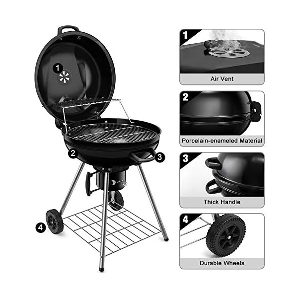 BEAU-JARDIN-225-Inch-Charcoal-Grill-with-Large-Cooking-Grate-Heavy-Duty-BBQ-Grill-Charcoal-Portable-Premium-Kettle-Grill-with-Warming-Grate-Outdoor-Camping-Picnic-Round-Standing-Barbecue-Grills