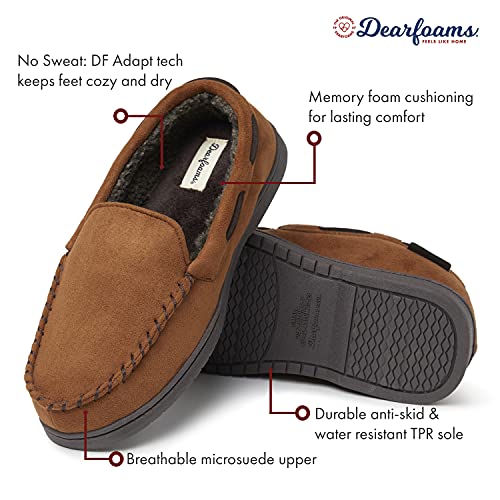 Dearfoams Men's Keaton Memory Foam Moccasin with Wide Widths Slipper