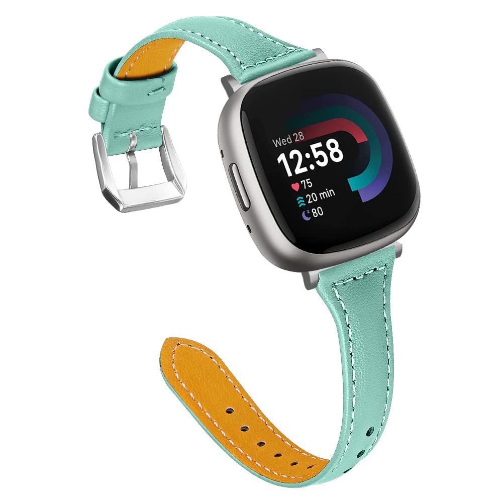 TenCloud Straps Compatible with Fitbit Versa 4/Sense 2 Strap, Replacement Slim Leather Wrist Band Bracelet for Sense2/Versa 4 Smartwatch (Teal)
