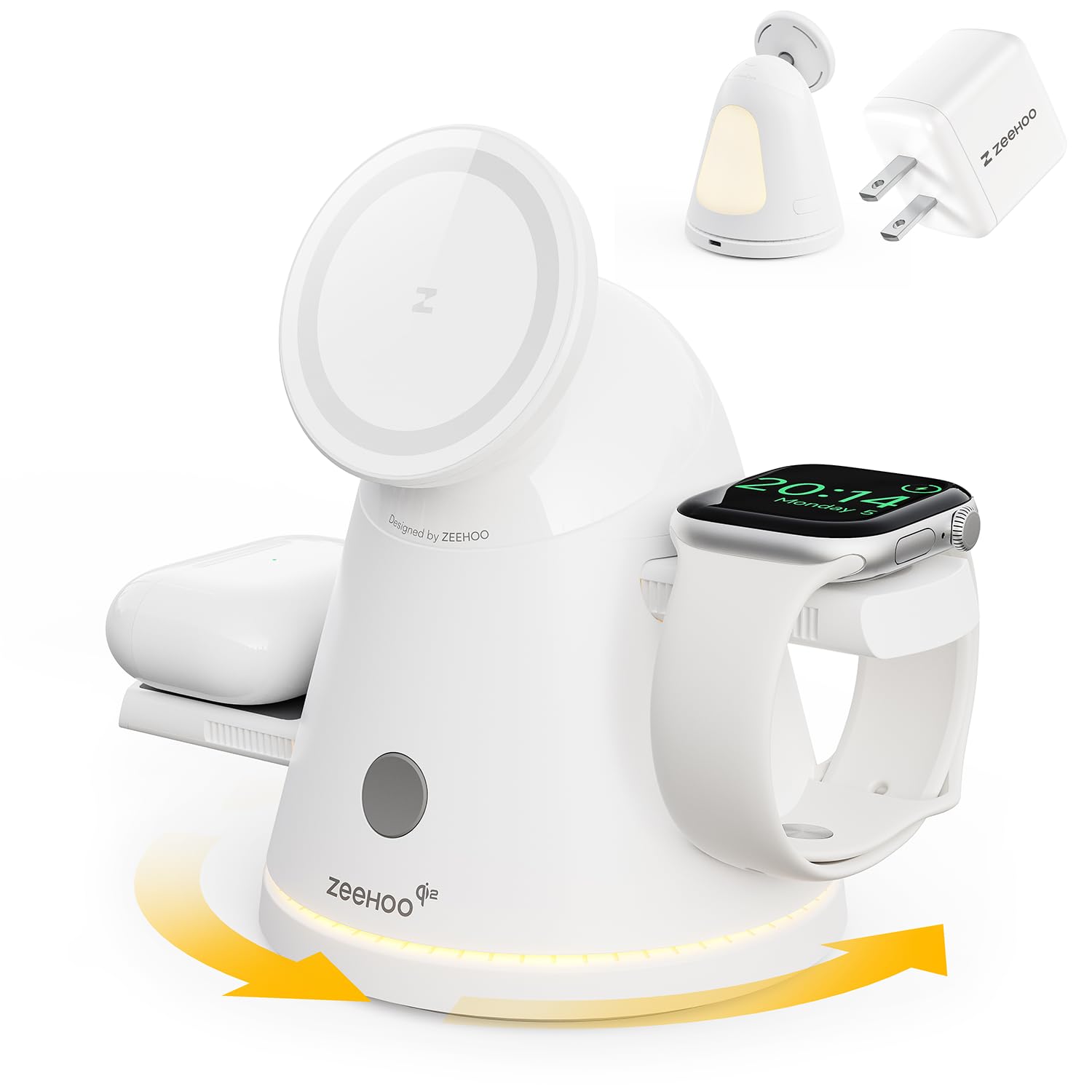 Photo 1 of 3 in 1 Charging Station for Apple Devices,Qi2 Mag-Safe Charger Stand & Light,Fast Wireless Charging Station for iPhone 17/16/15/14/13/12& AirPods & iWatch &Pixel 10 & Samsung Galaxy Watch(30W Adapter)