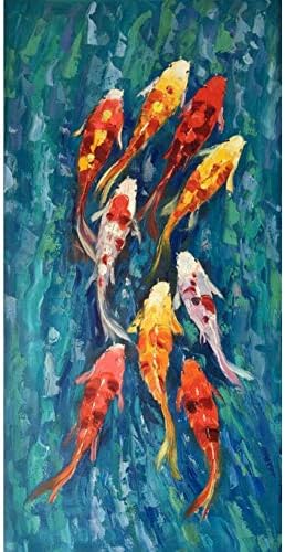 RQMQRL Big Wall Art Picture Print Chinese Abstract Nine Koi Fish Landscape Oil Painting On Canvas Poster For Living Room Modern Decor