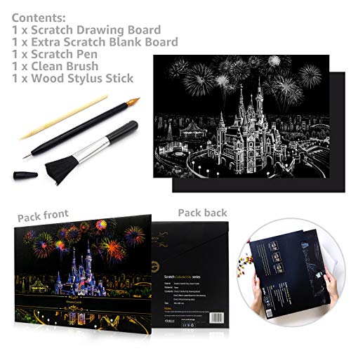 Scratch Art Rainbow Painting Paper, Sketch Pad DIY Night View