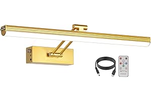 NEWREACH LED Picture Light, 16" 5200mAh Battery Operated Art Light, Cordless Remote Painting Lights with Timer and Brightness Dimmable for Display, Artwork, Dartboard, Gallery, Brass Gold