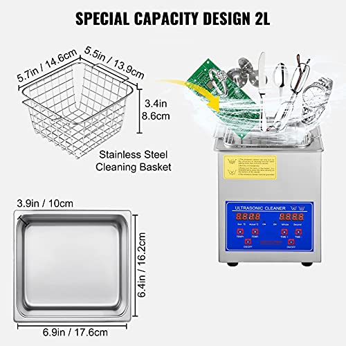 VEVOR Ultrasonic Cleaner 2L Digital Ultrasonic Parts Cleaner with Timer