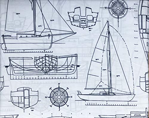 Boat House Bedding Kids 3 Piece Twin Size Single Bed Sheet Set Boat Sketch Navy Blue Line Drawings on White