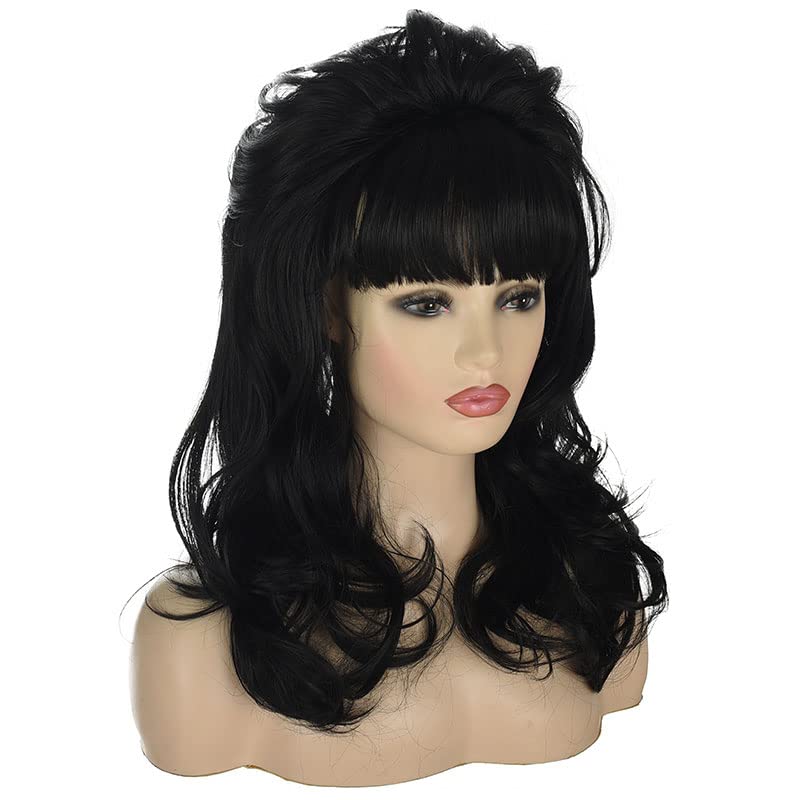 80s housewife wig | FVCENT Big Bouffant Hair Long Wavy Classical Beehive Wigs with Bangs Married Costumes for Women… (Black)