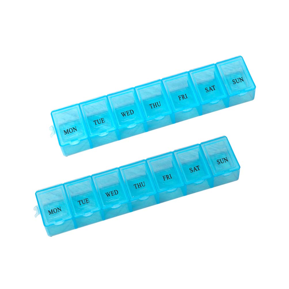 OUNONA 7 Day Weekly Pill Medicine Storage Box Container Dispenser Case 14 Compartment