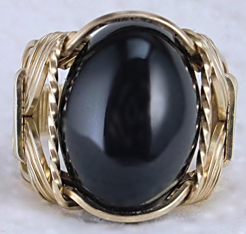 Black Onyx Gemstone Ring Mens Ladies Unisex 14k Gold Filled or Sterling Silver