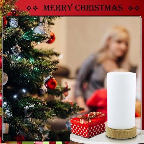 HSLighting Bedside Lamps, Touch Control Glass Table Lamp 3-Way Dimmable Wooden Grained Base Small Touch Lamps Bedside Minimalist Nightstand for Christmas Living Room Bedroom Decor Gift, Include Bulb