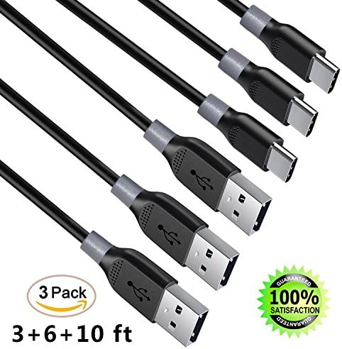 USB Type C Charging Cable, 3Pack 3FT 6FT 10FT USB C Charger Cable Fast Charging Cord for Samsung Galaxy Note 8,S8 Plus,LG V30 V20 G6 G5,Google Pixel,Nexus 6P 5X,Moto Z Z2 &amp; More