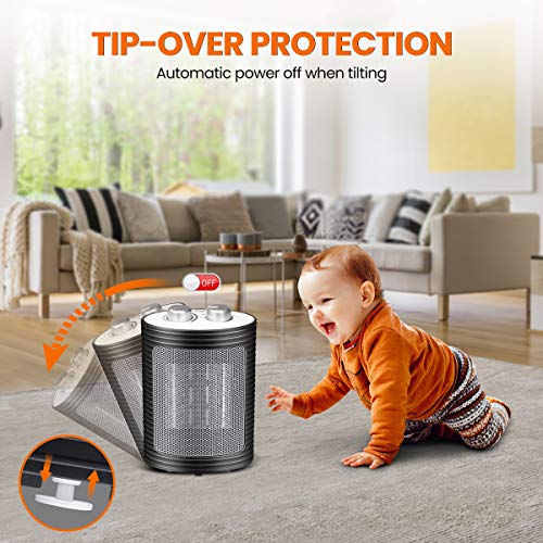 AMBOTHER Space Heater 750W / 1500W Portable Electric Heater Fan with Overheating Protection, Auto Off Function, Adjustable Thermostat, PTC Heating Element for Indoor, Office, Home