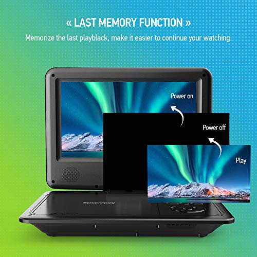 Portable DVD Player 11.5" with 5 Hours Rechargeable Battery by SPACEKEY, 9" Swivel Screen, Support USB/SD Slot and 1.8M Car Charger, Support Memory and Region Free (Black) - Thumbnail 5