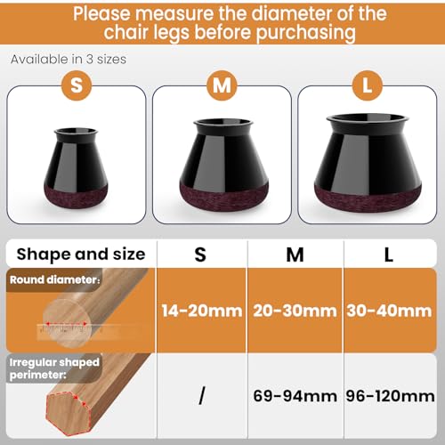 RUSIDO 24 Pieces Black Silicone Chair Rubber Rubber Feet Felt Chair Feet Round Protectors for Chair Legs, Suitable for Straight and Tilting Chair Legs, Non-Scratching (S Fit: 14-20 mm)