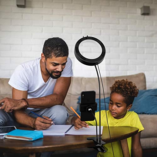 Selvim Lumière Anneau LED, 3 Mode d’Eclairage 10 Niveaux de Luminosité, Selfie Ring Light pour Téléphone Bras Flexible Rotation à 360° Anneau Lumineux pour Selfie, Maquillage, TIKTok, Youtube