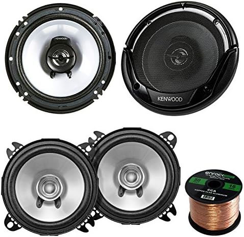 2 Pair Car Speaker Package of 2X Kenwood KFC-C1355S 5 1/4" 250-Watt 2-Way Flush Mount Coaxial Speakers + 2X KFC-1665S 6 1/2" Inch 2-Way Black Dual Cone Speakers + Enrock 16g 50 Ft Speaker Wire