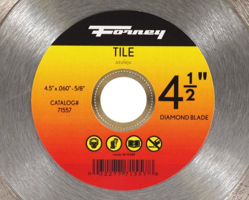 Forney 71557 Diamond Tile Cutting Blade with 5/8-Inch Through 7/8-Inch Arbor, Continuous Rim, 4-1/2-Inch