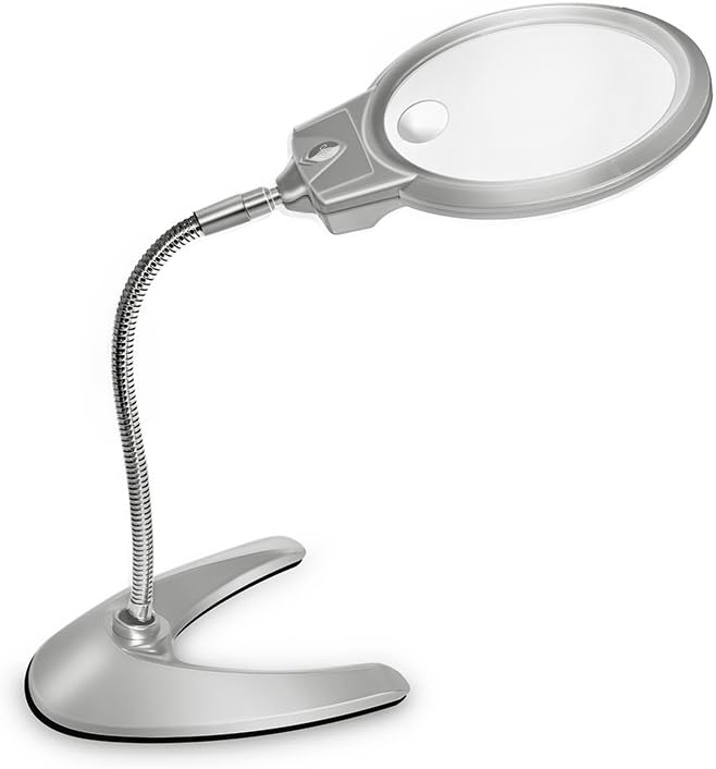 Large Magnifier Lamp LED Lighted Desk Magnifying Glass HandsFree 2X 5X