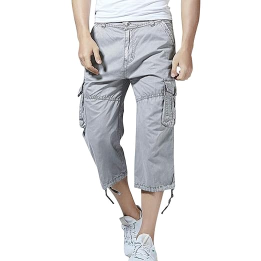 UJUNAOR Herren Cargo 3/4 Capri Hose Pant Robuste Freizeit Hose Sommer