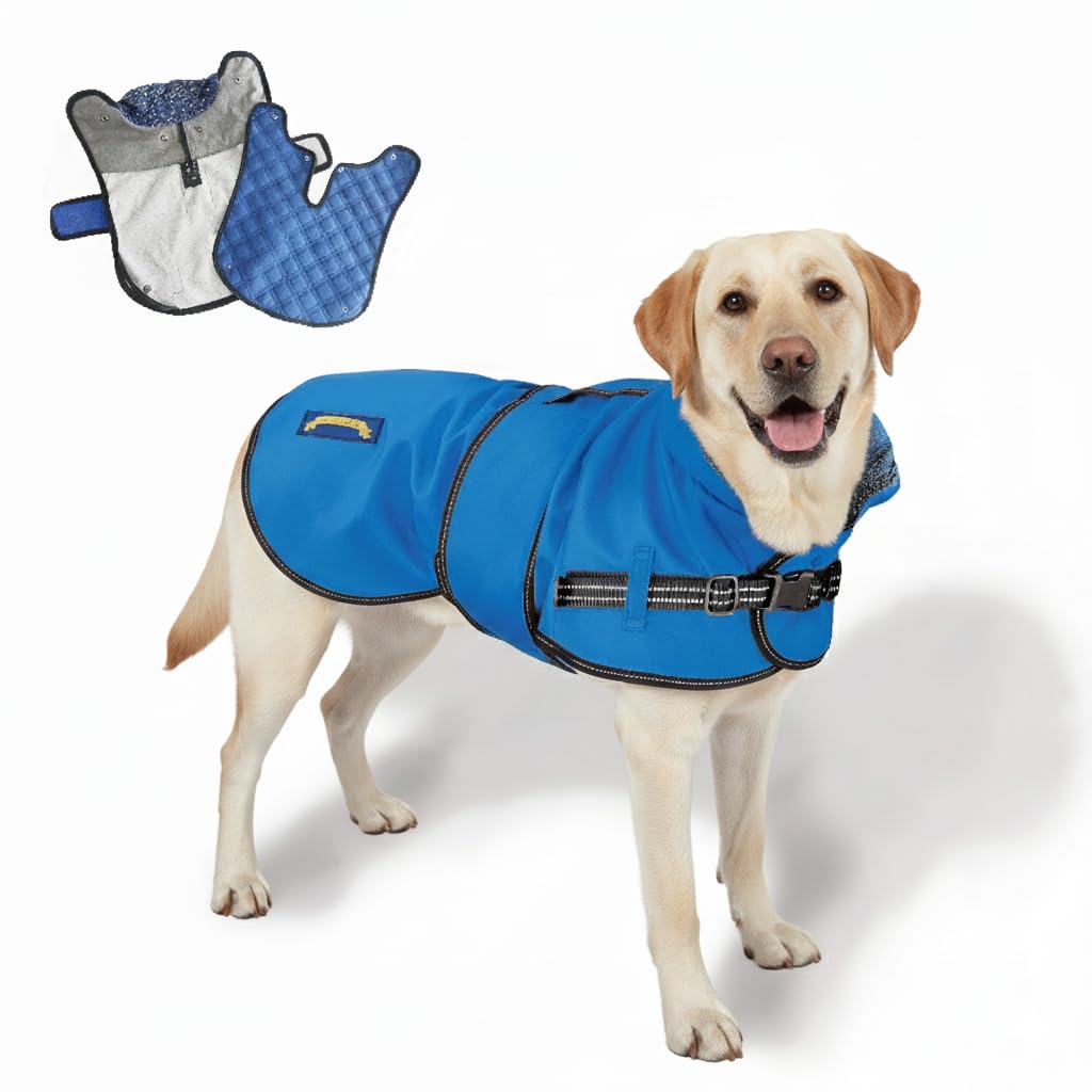 TAIL BLAZERS™ All Seasons Quality Waterproof Dog Coat with Harness Hole. Detachable Quilted Liner, Adjustable, Reflective Dog Raincoat. 2 in 1 Dogs Jacket. Dogs Coats Waterproof. S Blue