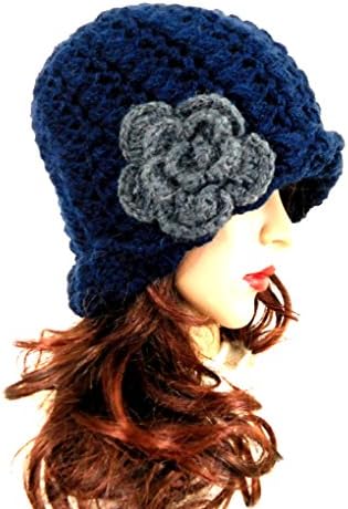 Blue Beanie Handmade Women's Alpaca Flapper Hat