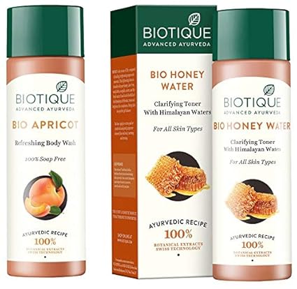 Biotique Bio Apricot Refreshing Body Wash, 190ml & Bio Honey Water Clarifying Toner, 120ml Combo