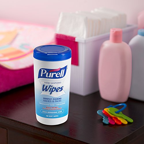 PURELL Hand and Face Sanitizing Wipes -  Clean Refreshing Scent Non-Alcohol Wipes, 40 Count Canisters (Case of 6) - 9120-06-CMR