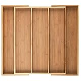 iBambooMart Expandable Drawer Organizer, Premium Bamboo Cutlery and Utensil Tray, Perfect for The Kitchen, Adjustable Kitchen Drawer Divider (3 Compartments Expandable), Perfect Gift for Christmas