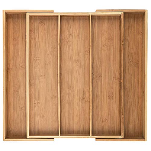 iBambooMart Expandable Drawer Organizer, Premium Bamboo Cutlery and Utensil Tray, Perfect for The Kitchen, Adjustable Kitchen Drawer Divider (3 Compartments Expandable), Perfect Gift for Christmas